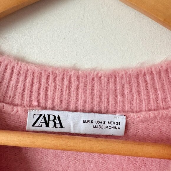 Zara Wool Blend Oversized Knit Sweater Pink Size Small - Picture 7 of 8